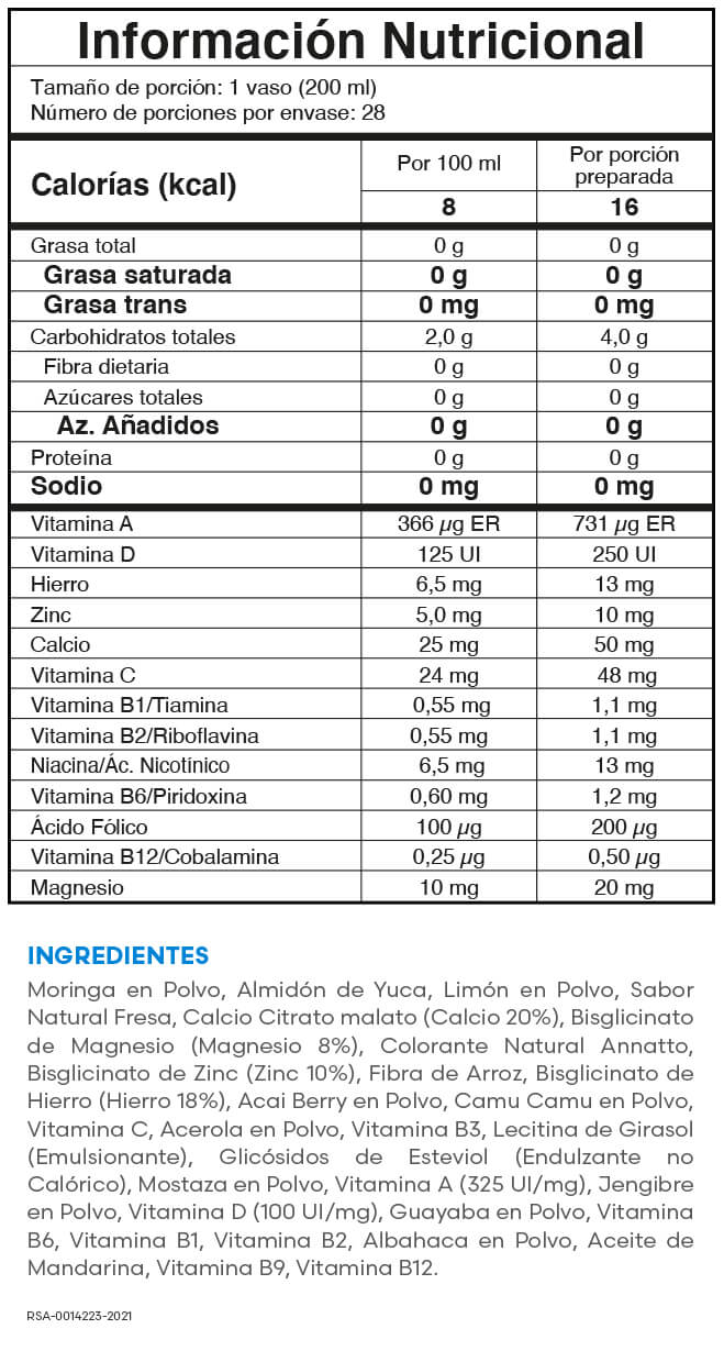 tabla nutricional del VITAENERGIA